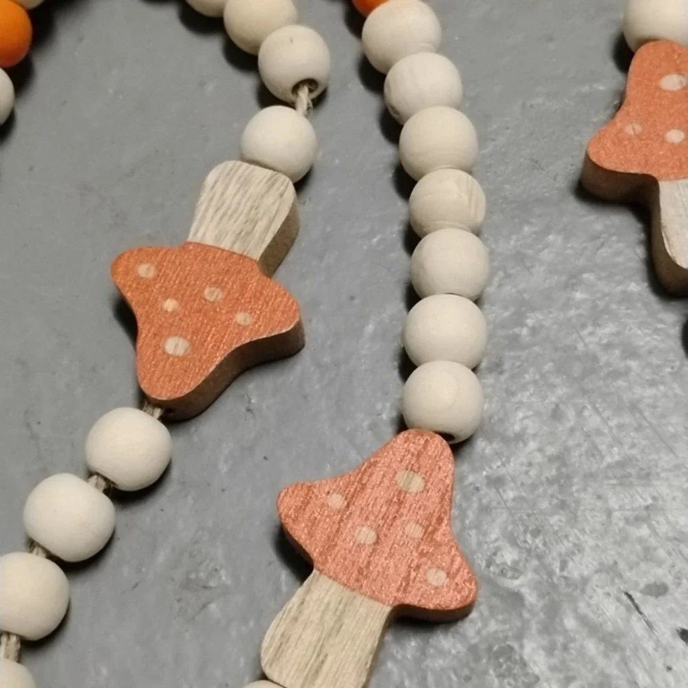 Nwot two strands wooden mushroom garland
